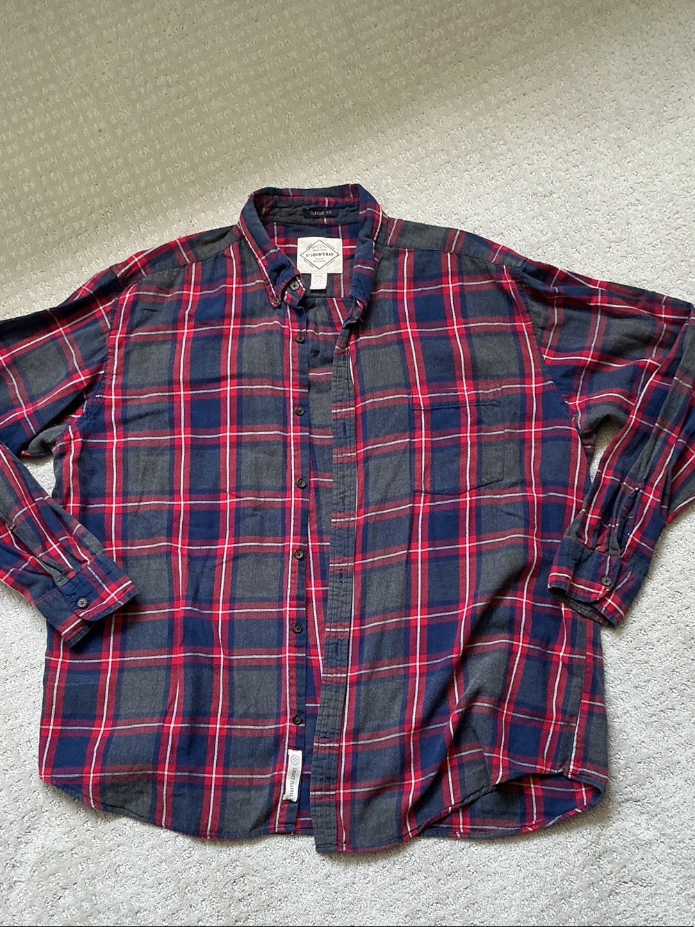 Men's Red & Navy Plaid flannel Button-Down Shirt xxl